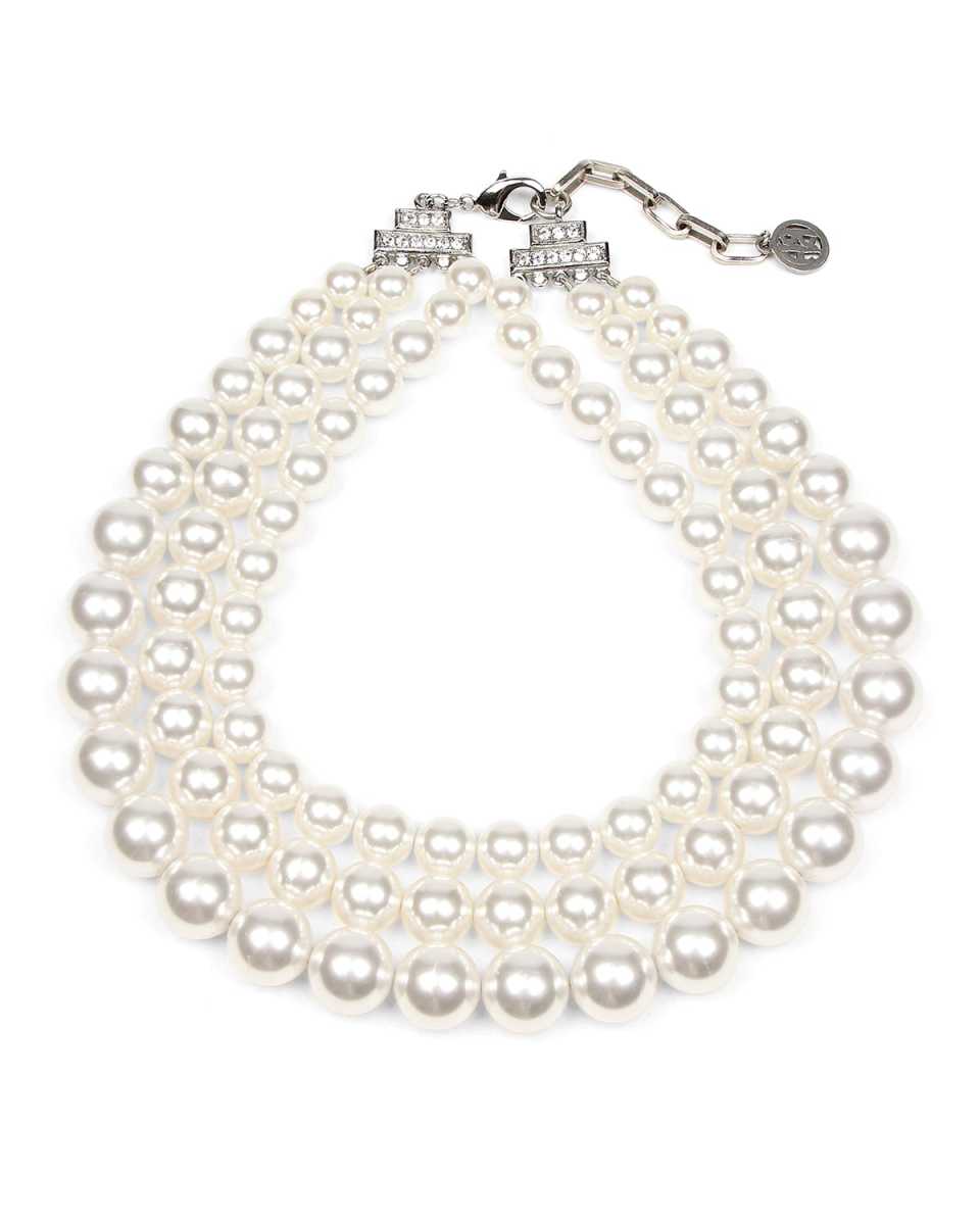 Triple Glass-Pearl Strand Necklace